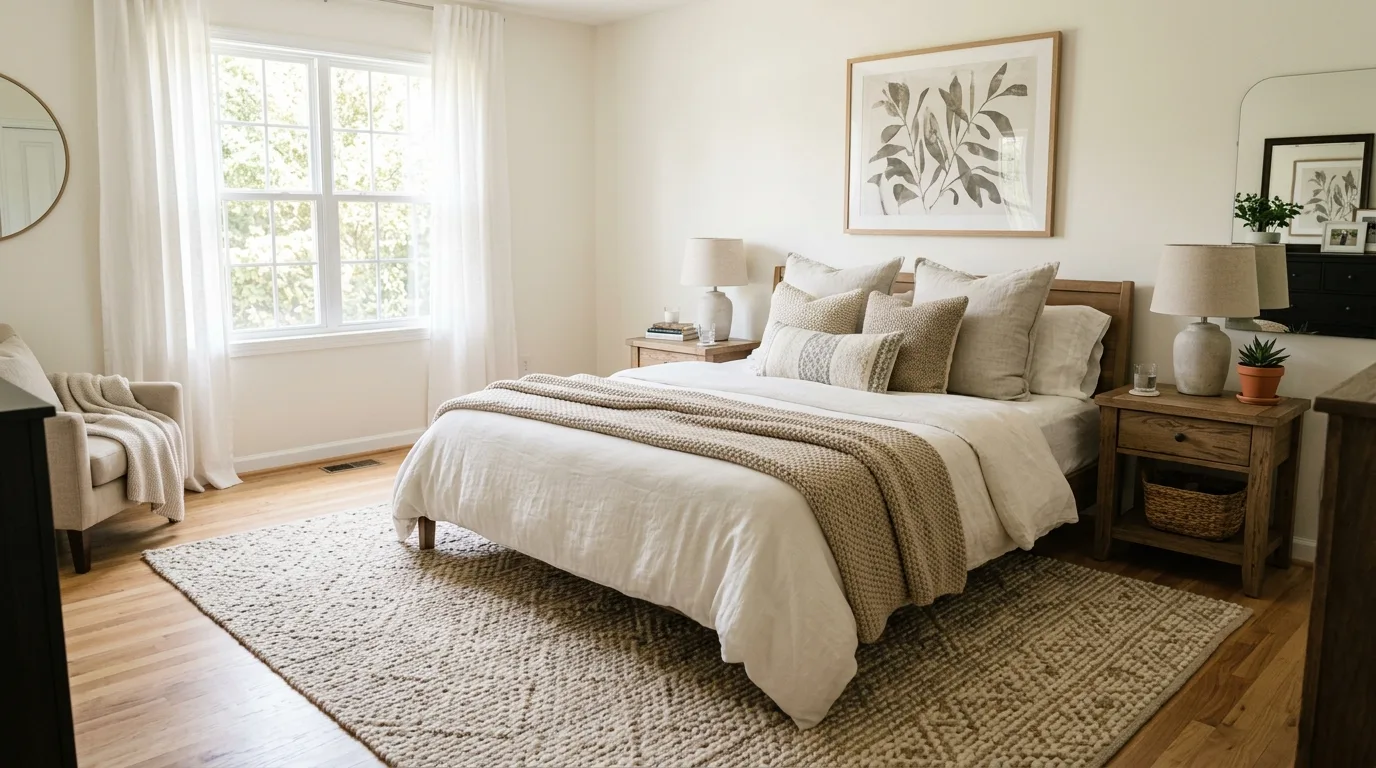 Bedroom focal wall refreshed with large art above the bed.