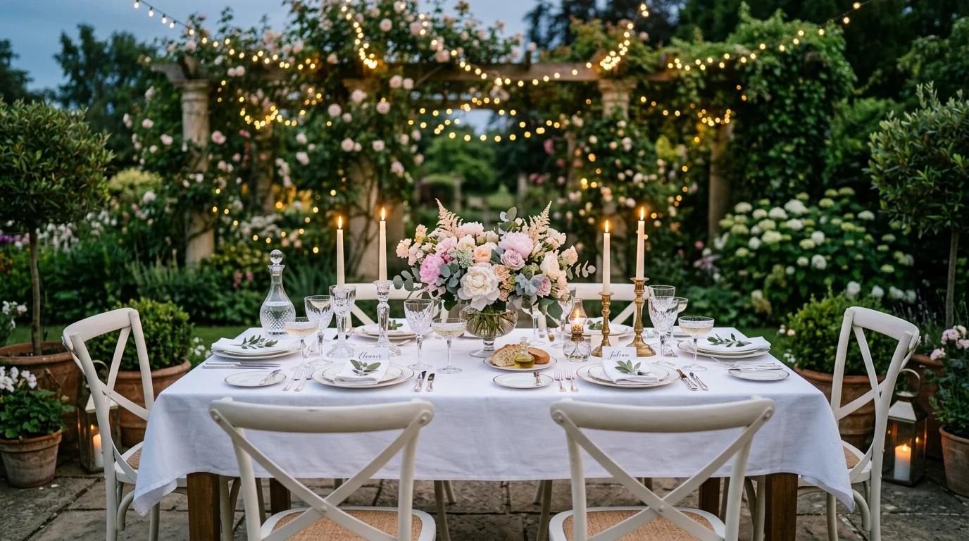 Summer outdoor tablescape with terracotta, herbs, and warm al fresco styling.