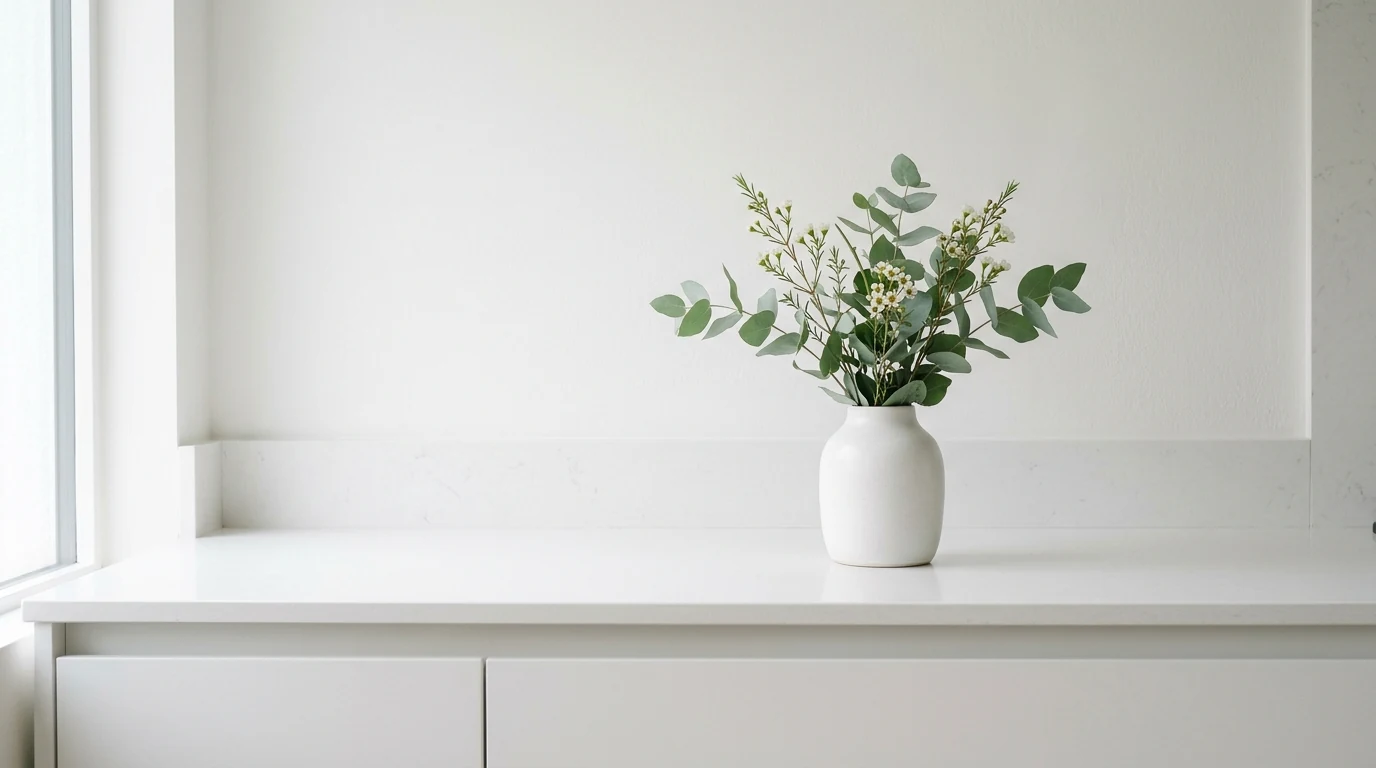 Stylish kitchen countertop decor with layered cutting boards against the backsplash.