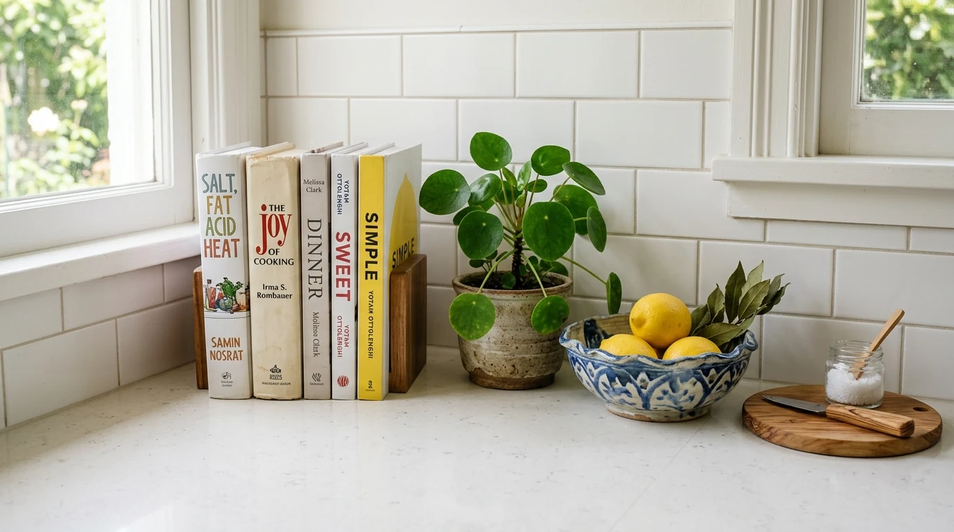 Minimal kitchen countertop decor with clean styling and intentional negative space.