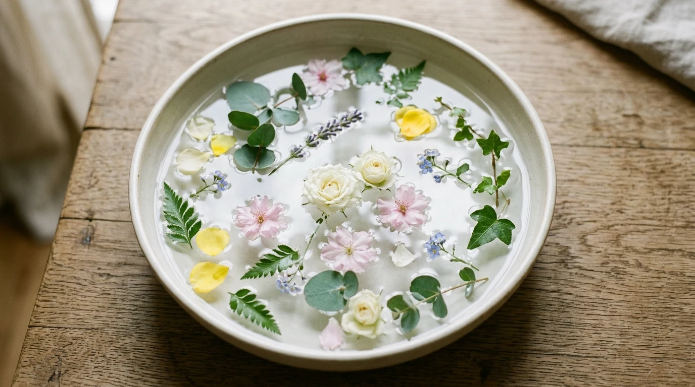 Neutral winter floral arrangement with dried stems and soft seasonal texture.