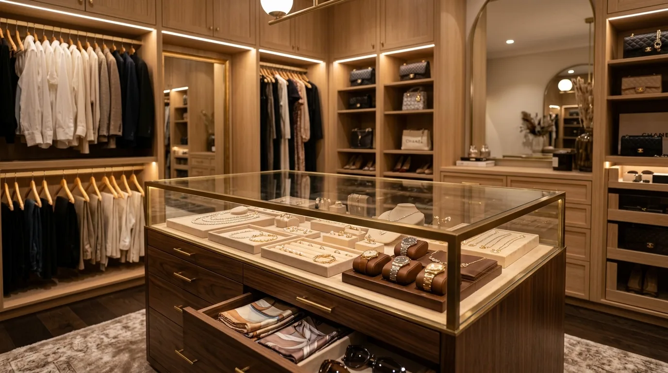 Luxury closet drawer inserts organizing jewelry and accessories neatly.