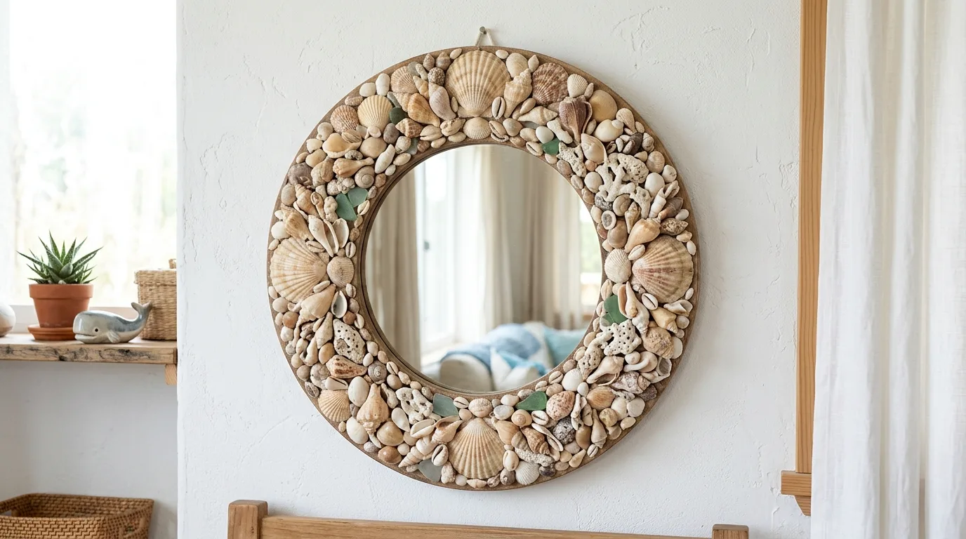 Beach-inspired decor with subtle shell accents in a calm neutral room.