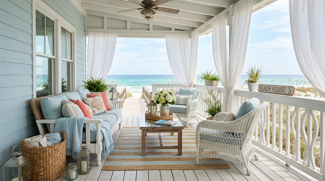 Welcoming summer front door styled with a citrus-themed wreath.