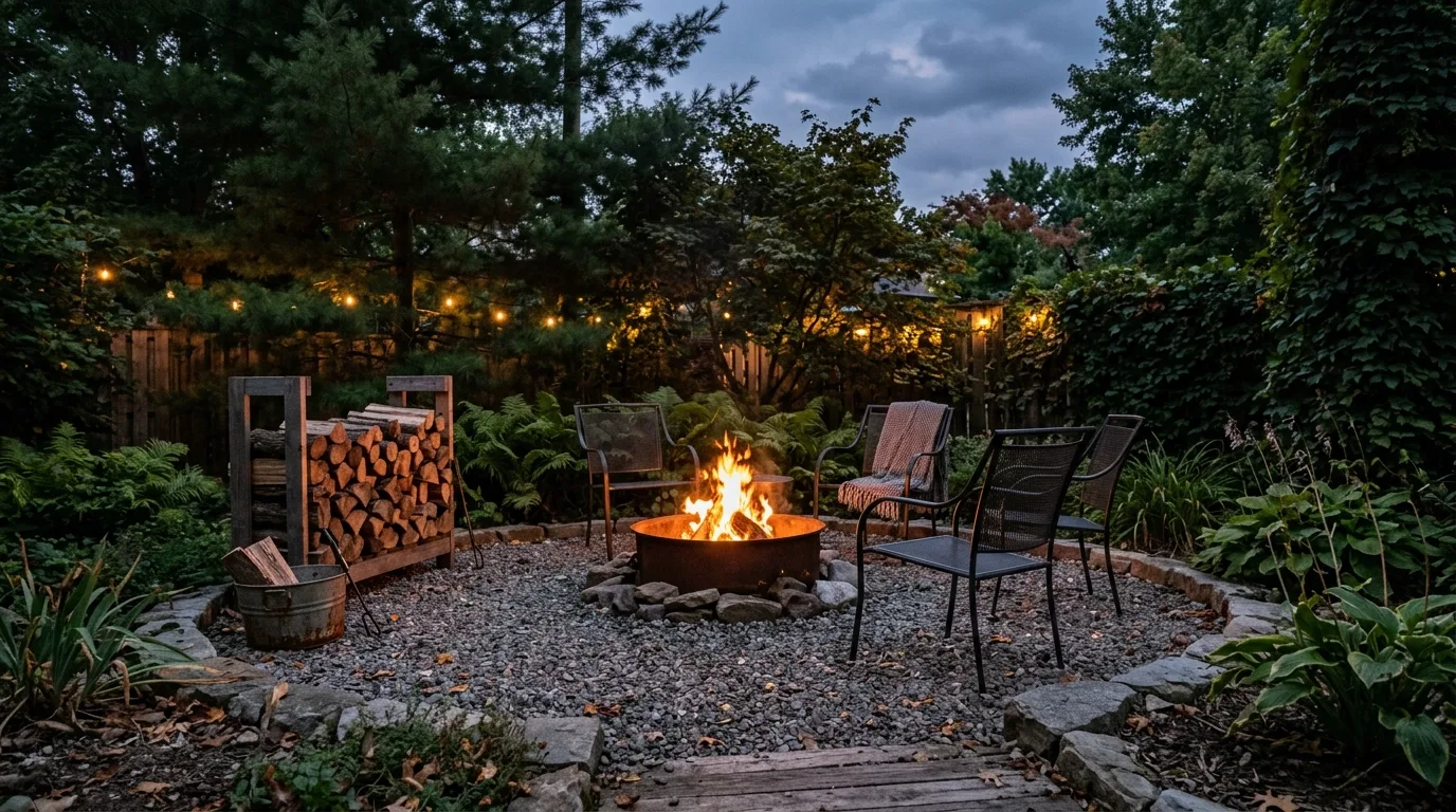 Backyard fence softened with vines, plants, and vertical garden detail.