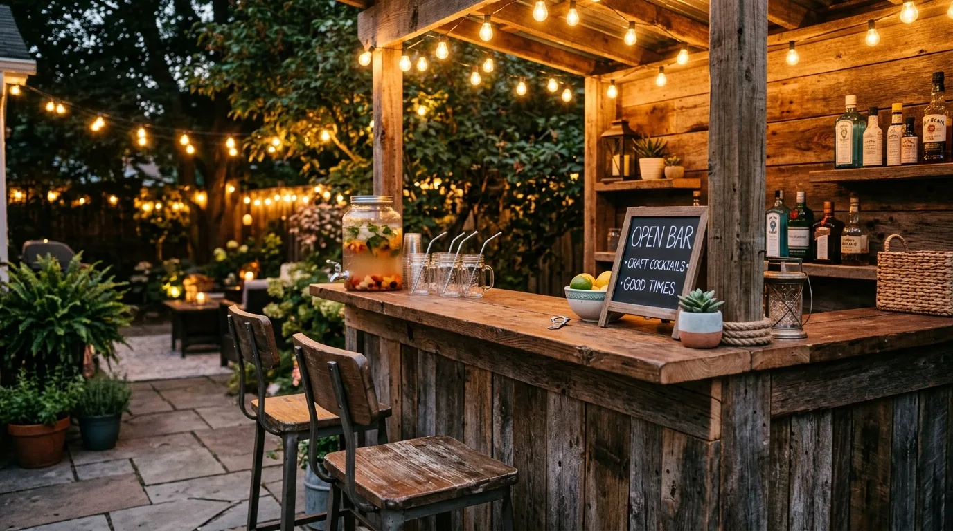 Budget backyard transformation with a compact deck or platform seating corner.