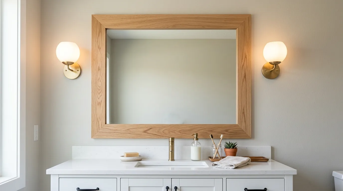 Budget bathroom transformed with a new vanity light fixture.