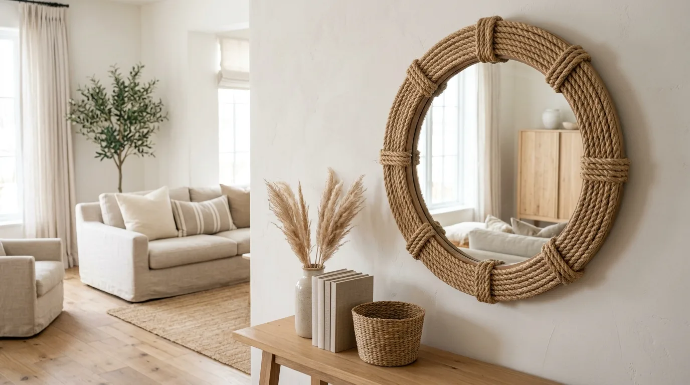 Bathroom wall decorated with small framed art in a budget DIY makeover.