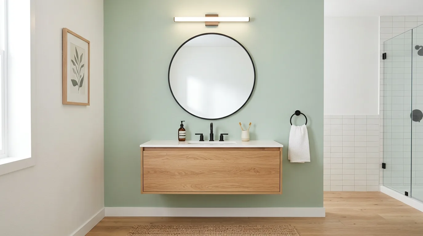 DIY bathroom project using a better shower rod and raised curtain styling.