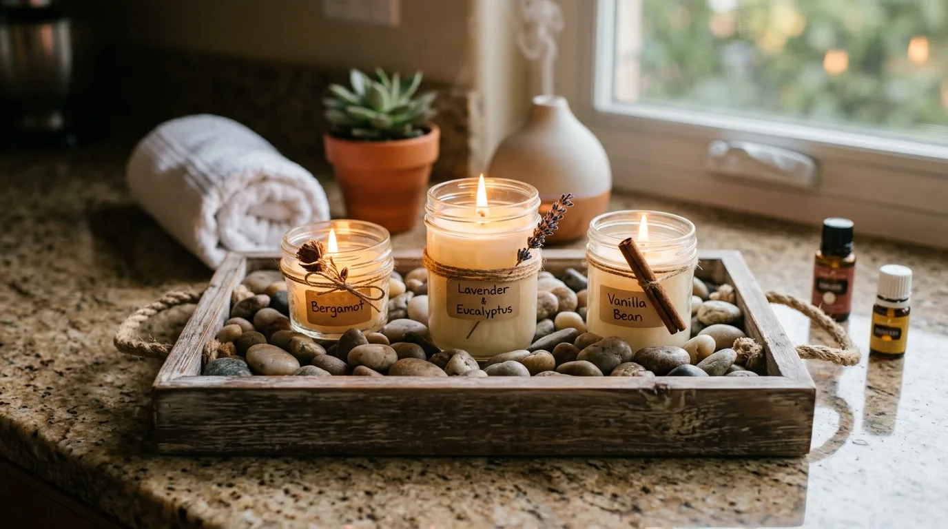 Budget-friendly bathroom makeover styled as a cohesive weekend DIY refresh.