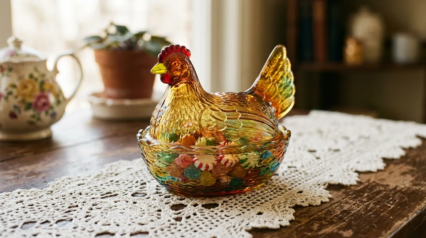 Milk-glass inspired serving bowls in a charming retro-style kitchen.