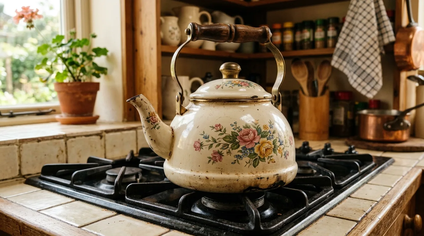 Vintage-style metal kitchen wall clock with retro charm.