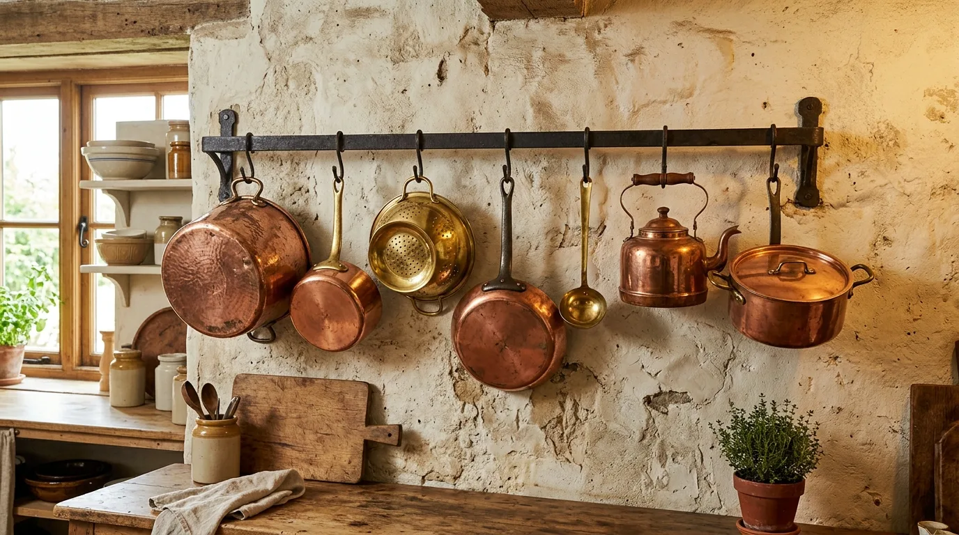 Stacked stoneware mixing bowls adding charm to a vintage-inspired kitchen.