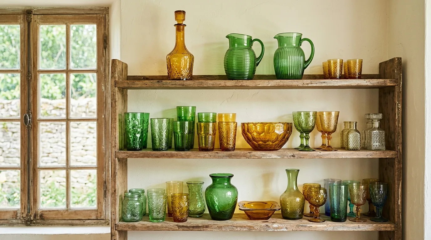 Apothecary jars holding pantry staples in a retro-inspired kitchen.