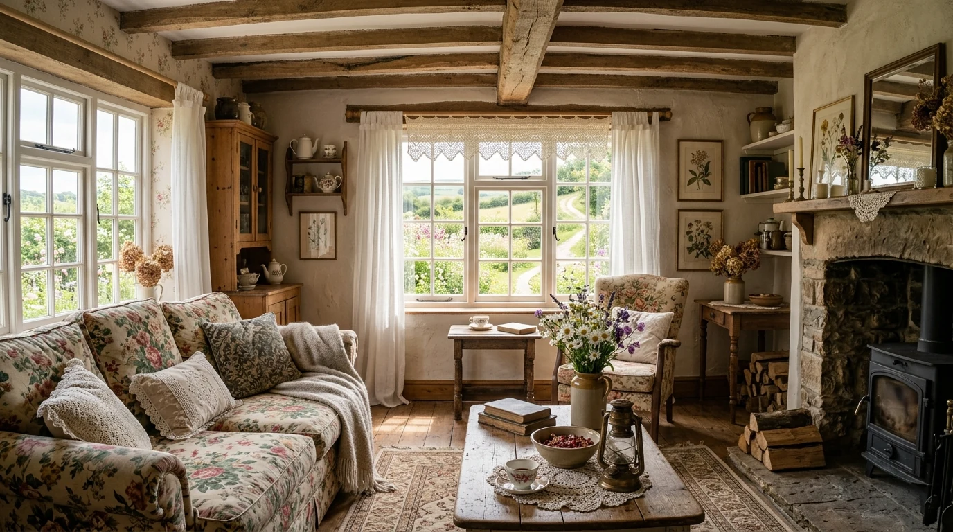 Charming enchanting cottagecore home decor creating a romantic retreat.