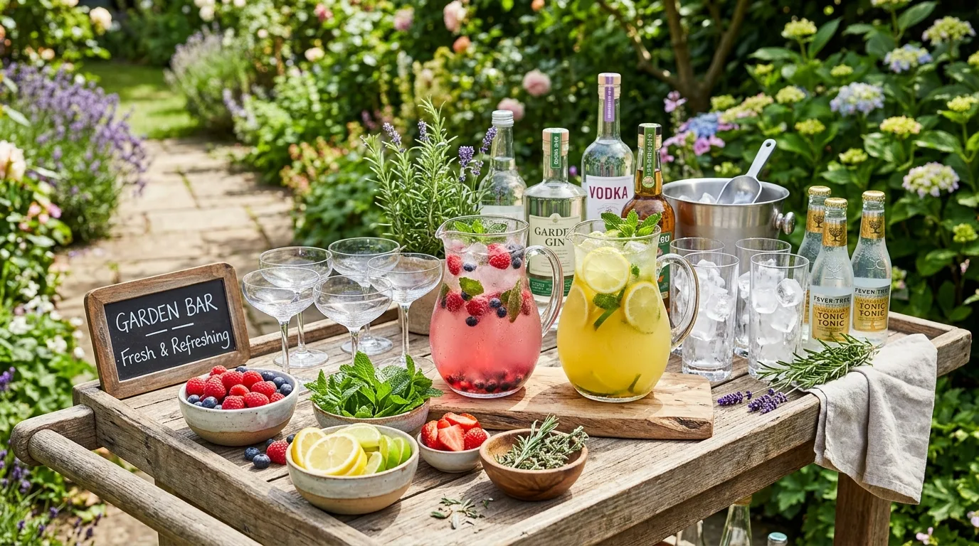 Outdoor summer soiree with lawn games set up beside the main seating area.