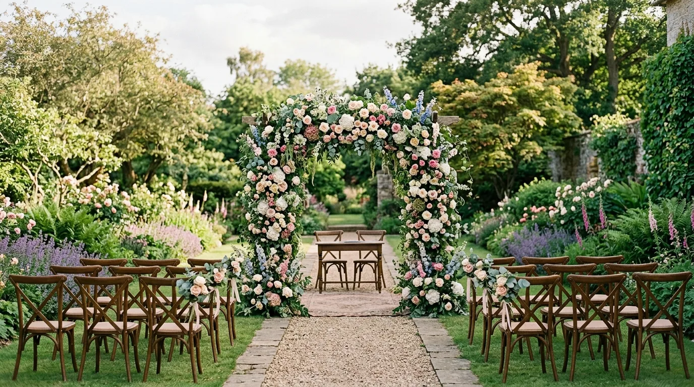 Garden party dessert styling with pastel sweets and elegant serving pieces.
