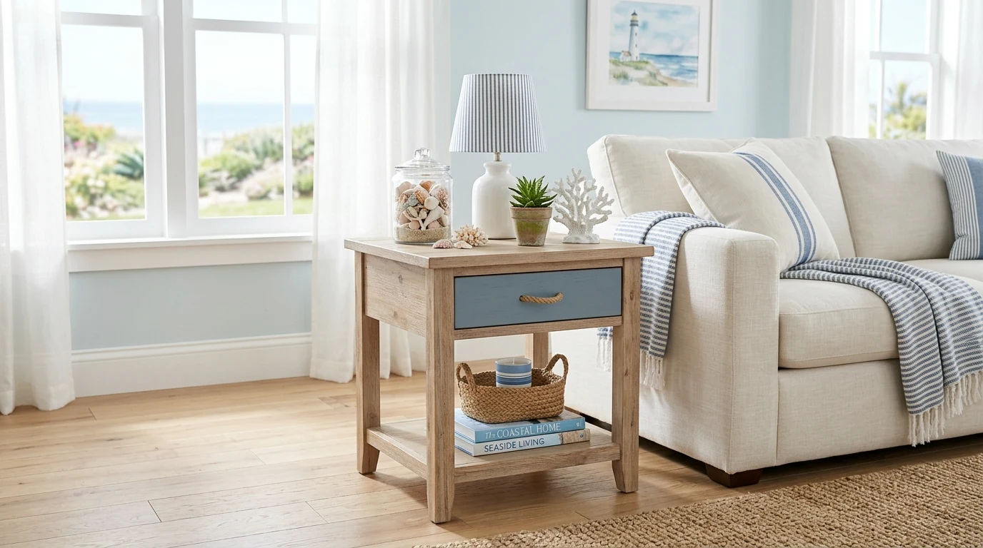 Minimal chic end table decor with one strong focal accent.