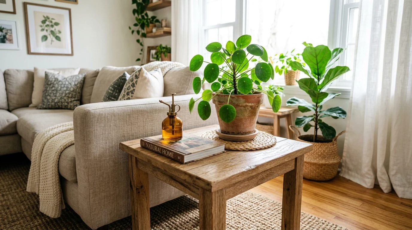 Styled living room corner with chic end table decor and a polished finished look.
