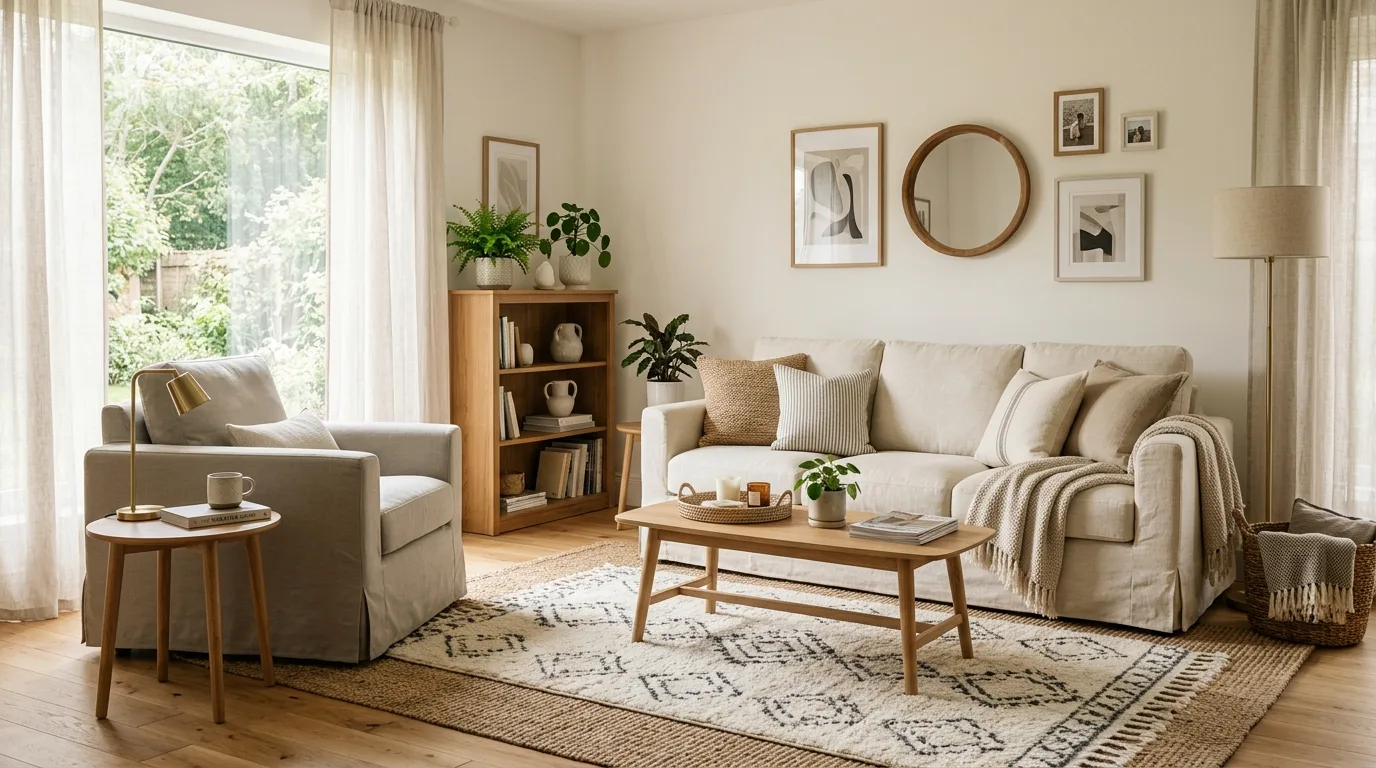 Personalized rental space using layered pillows, throws, and soft textiles.