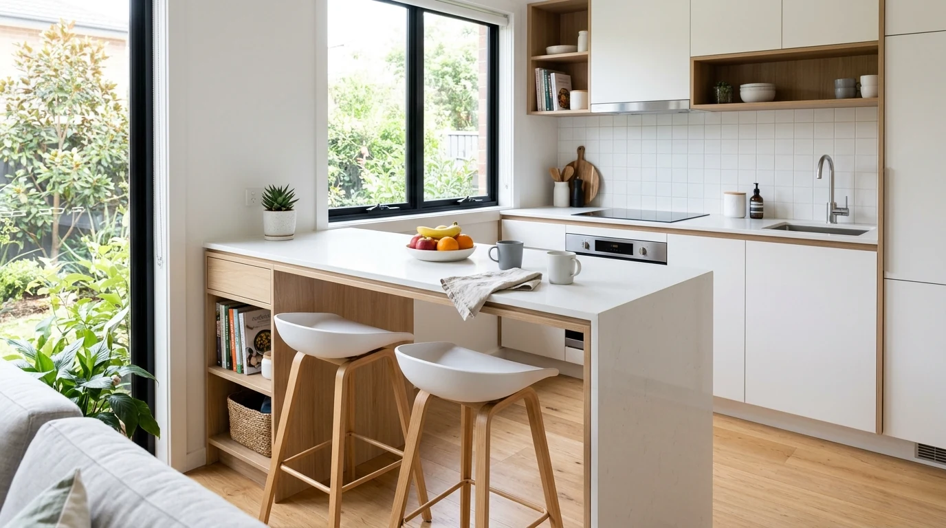 Compact breakfast bar idea for a small kitchen island and peninsula layout.