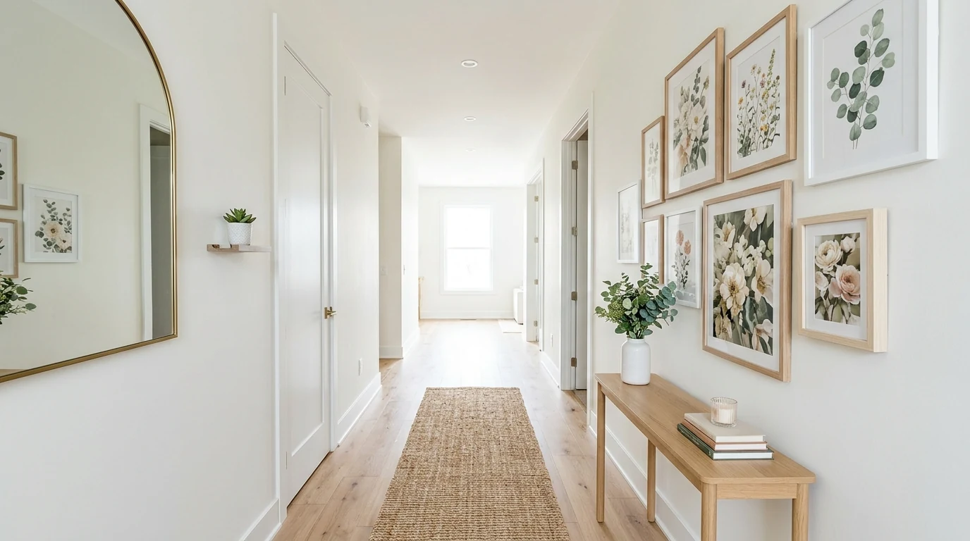 Spring porch decorated with a wreath and planters for a welcoming entrance.