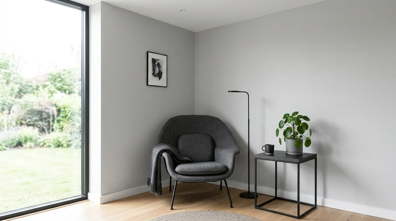 Light-filled home nook in a sunroom with relaxed seating and plants.