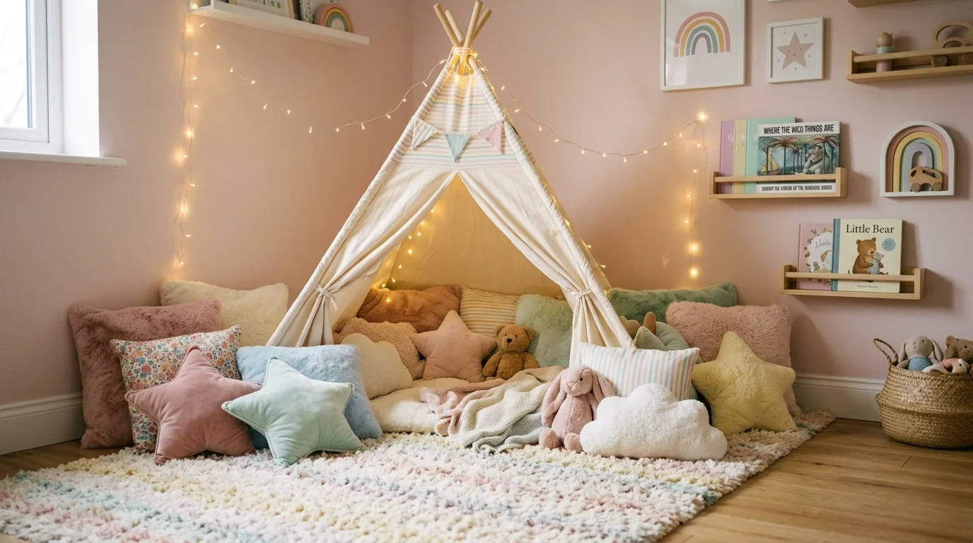 Home nook with a window bench, layered cushions, and soft daylight.