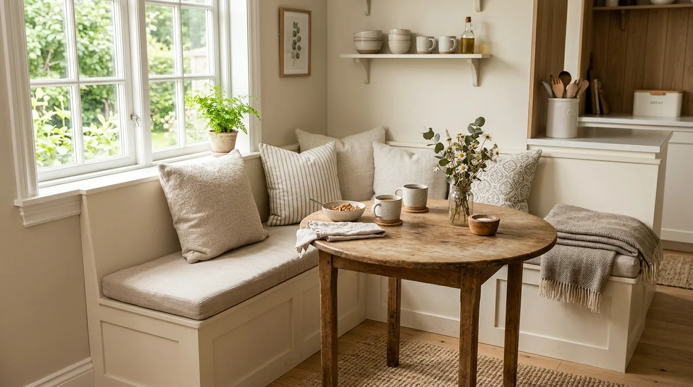 Small-space home nook with a chair and floating shelves.