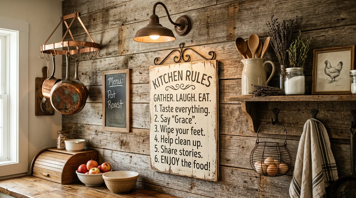 Retro enamel canister set displayed on a styled vintage-inspired kitchen shelf.