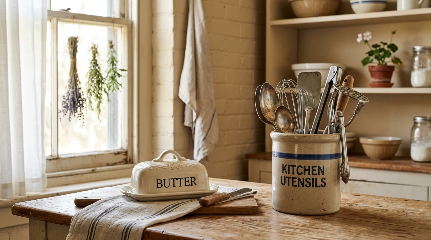 Vintage kitchen scale displayed as retro decor on a countertop.