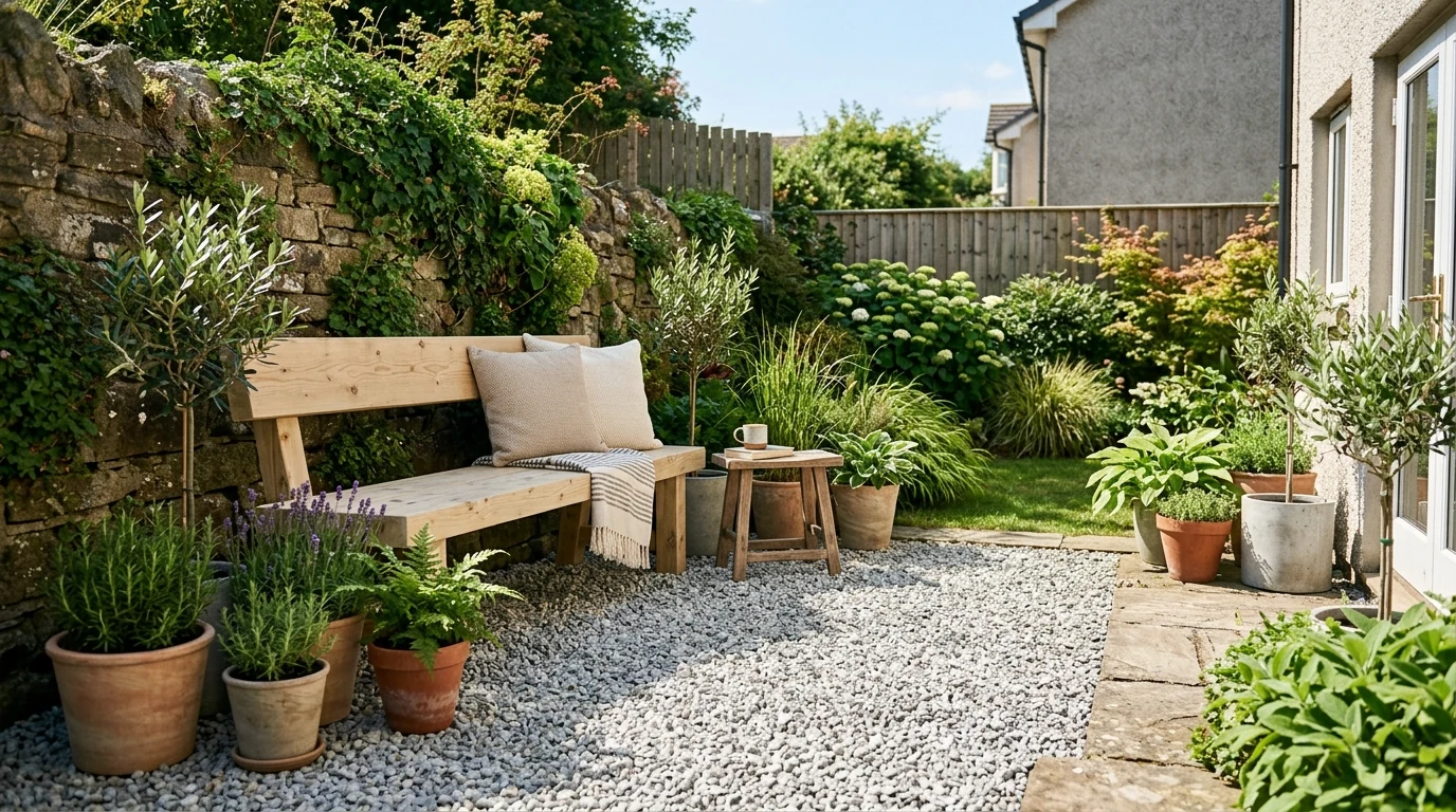 Weekend backyard transformation using string lights over a lounge area.