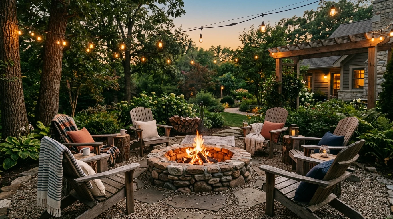 DIY backyard makeover using grouped planters for structure.