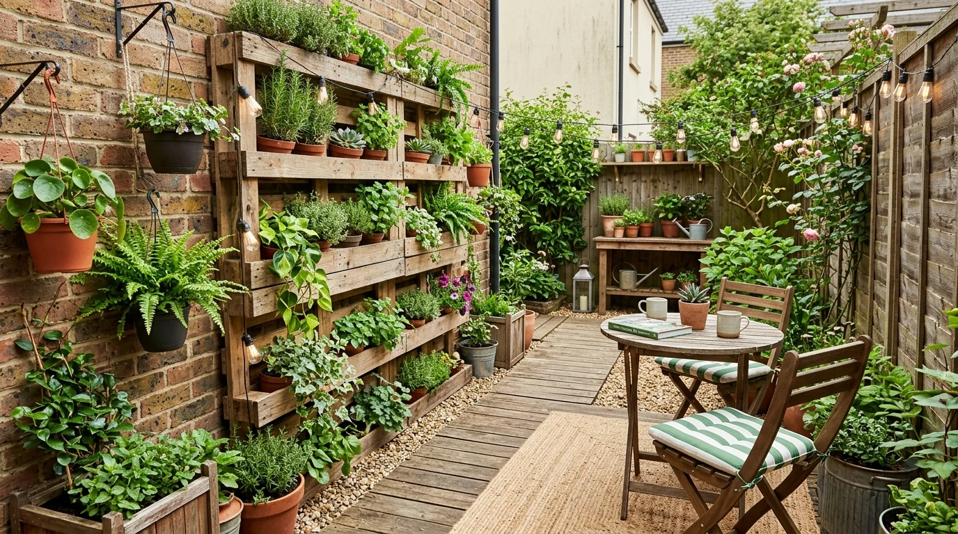 Backyard makeover with a freshly painted fence backdrop.