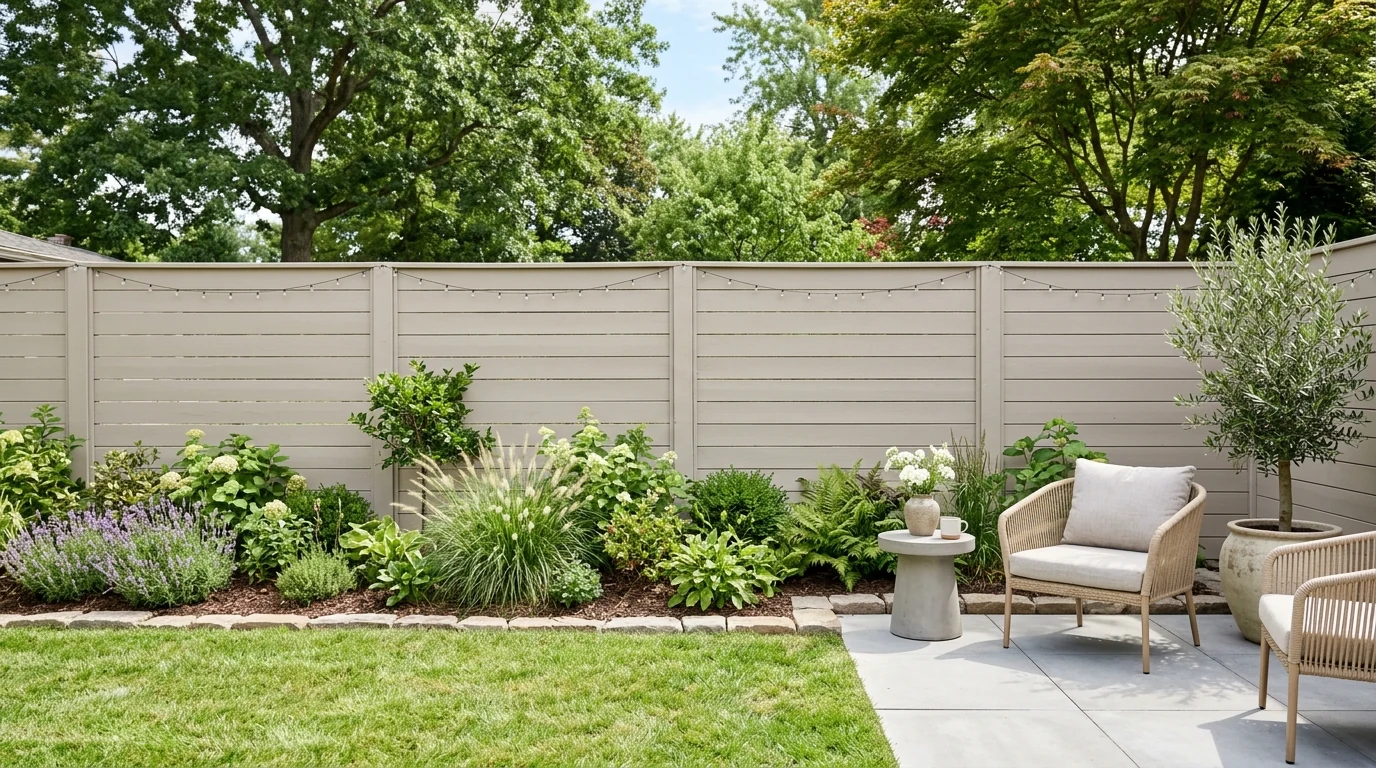 Budget backyard lounge anchored by an outdoor rug.