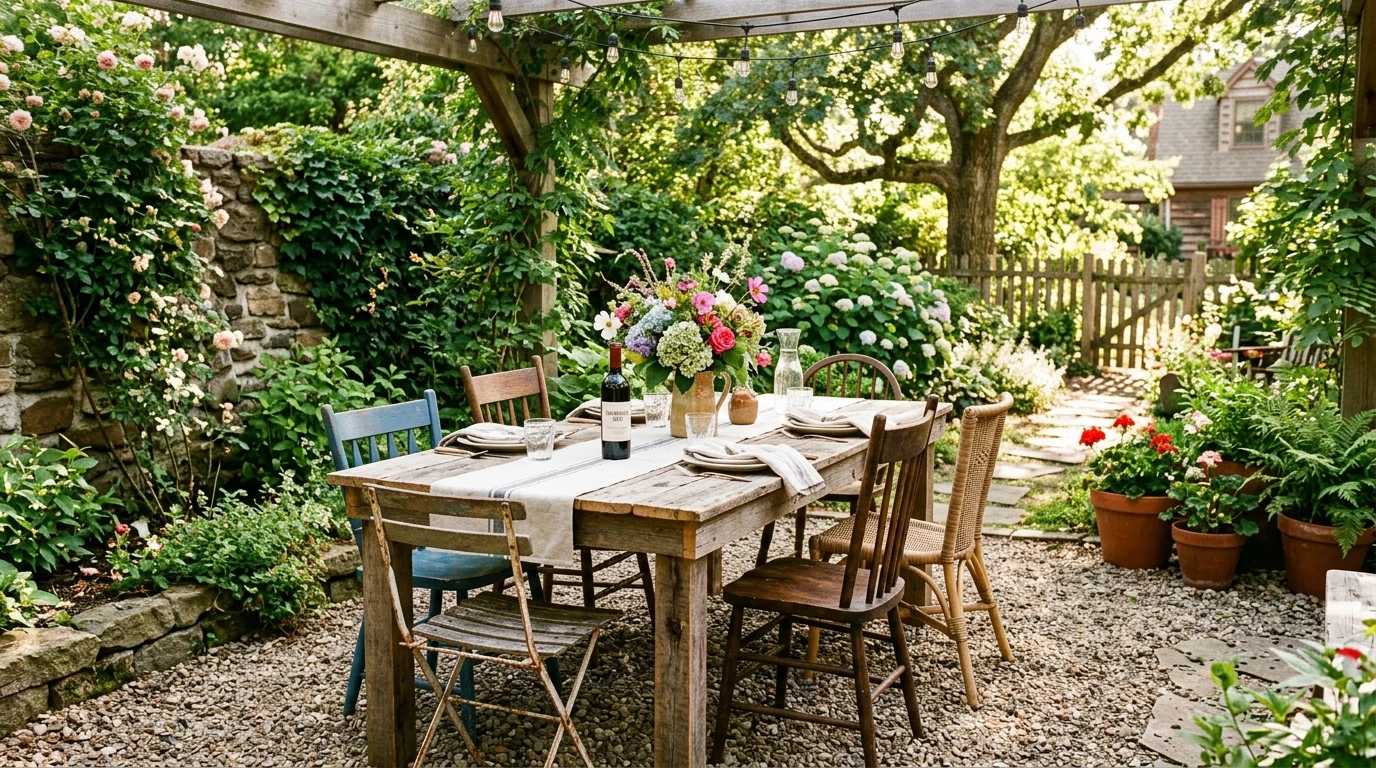 DIY backyard makeover with a simple bistro corner.