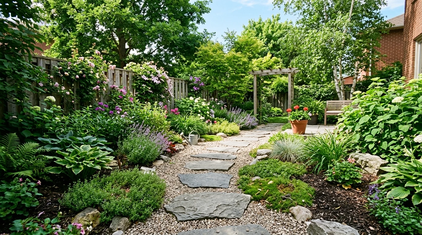 Backyard makeover using tall planters for privacy.