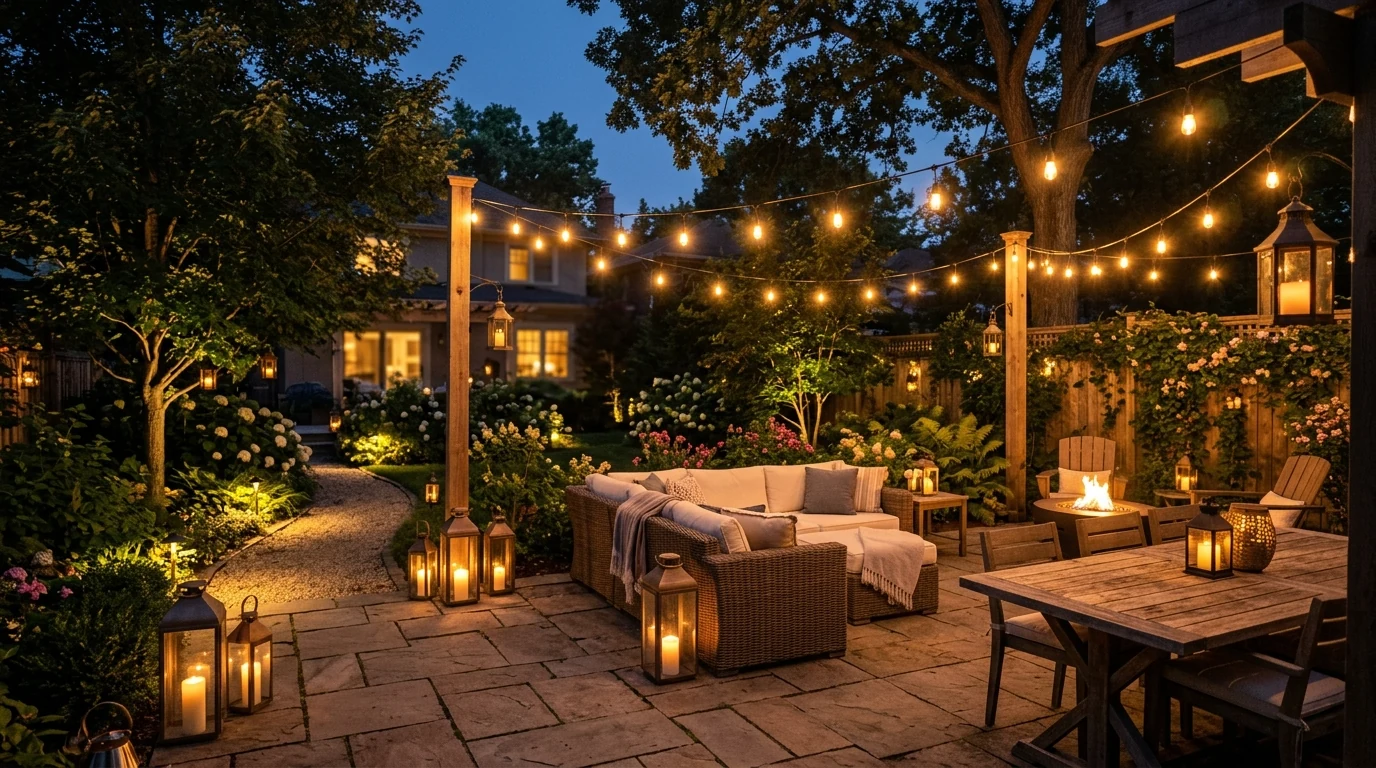 DIY backyard makeover with a paver path through the lawn.