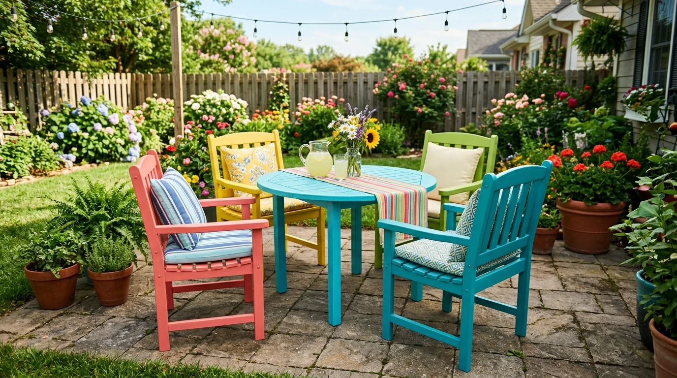 DIY backyard makeover with a storage bench and extra seating.