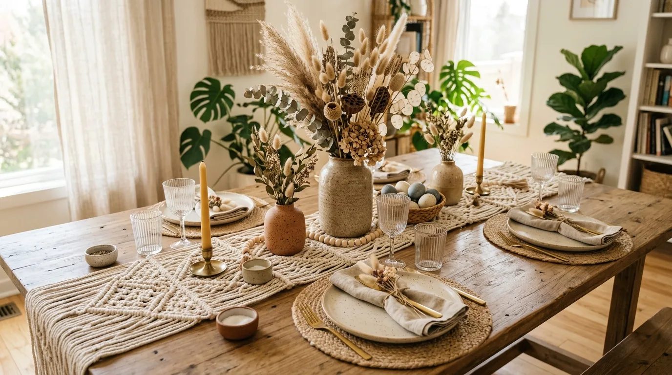 Easter table with individual bud vases placed at each setting.
