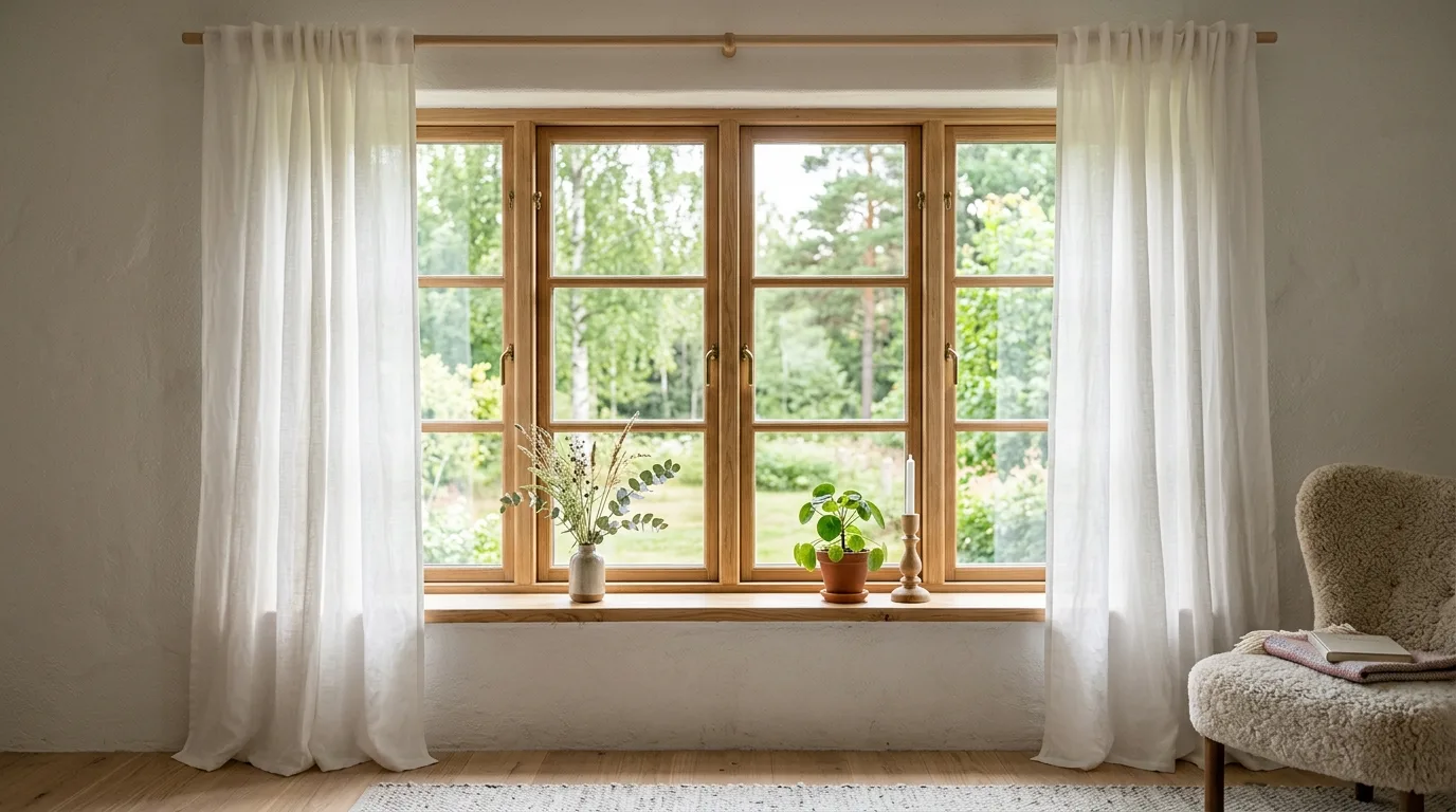 Natural woven shades filtering daylight in a calm, stylish room.