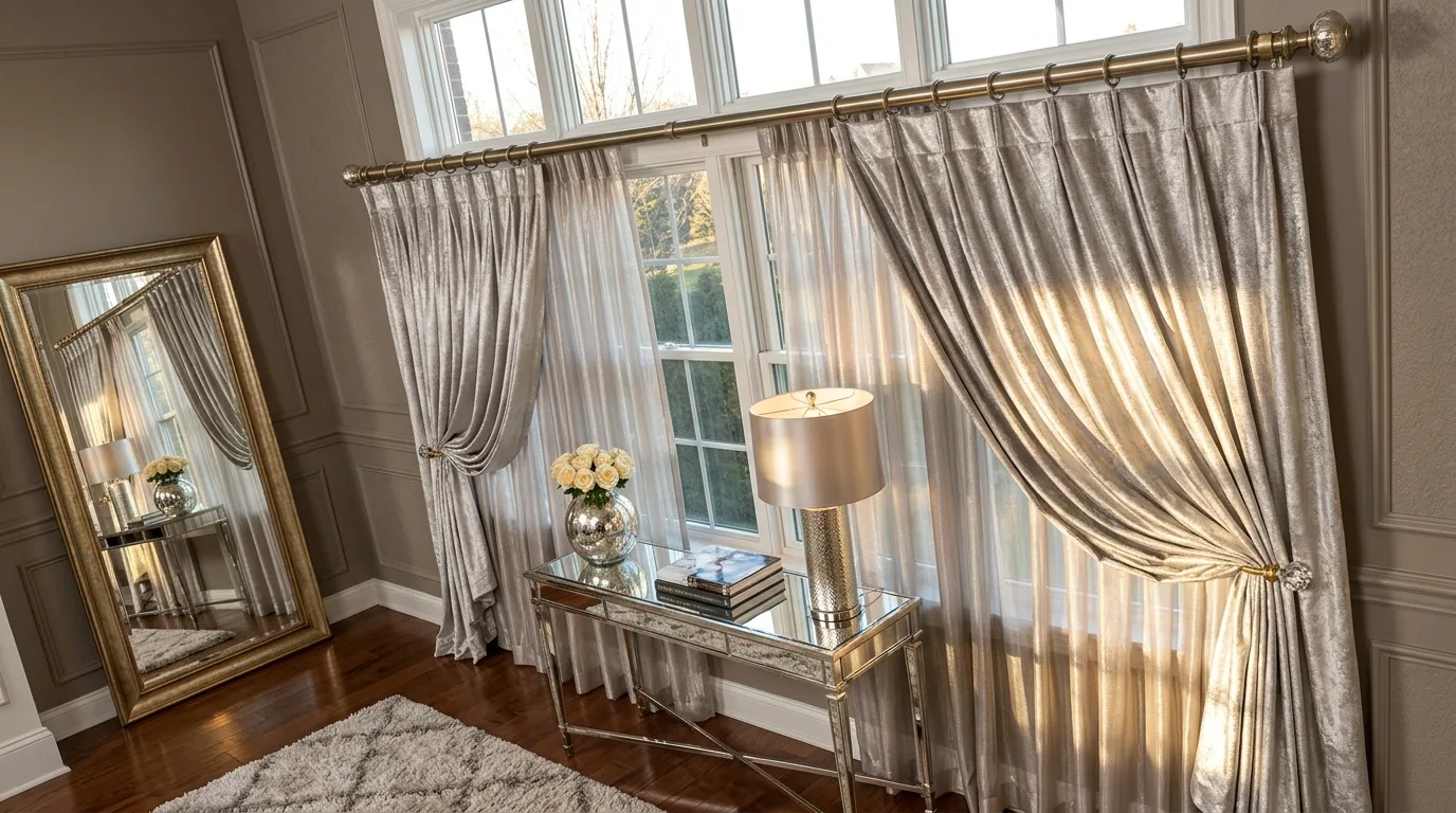 Updated valance window treatment with a simple tailored silhouette.