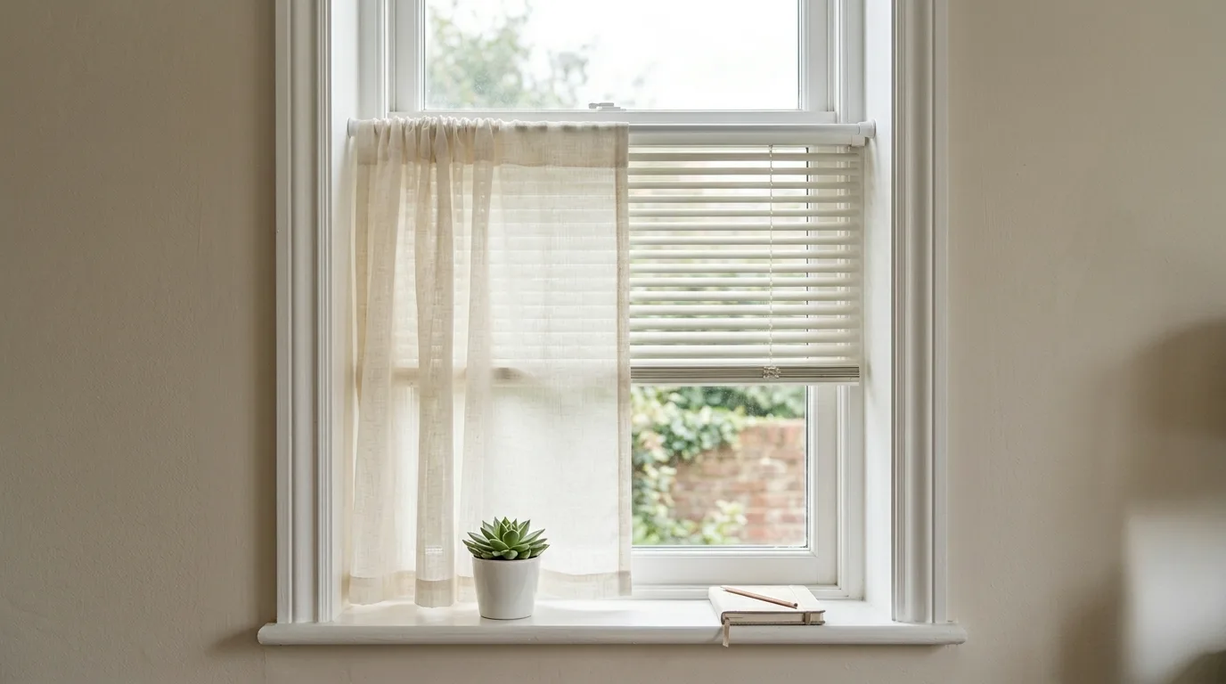 Double-rod curtain layering with sheer and heavier drapes on a large window.