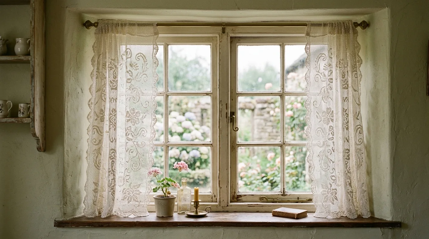 Elegant window treatment with refined hardware and full drapery panels.