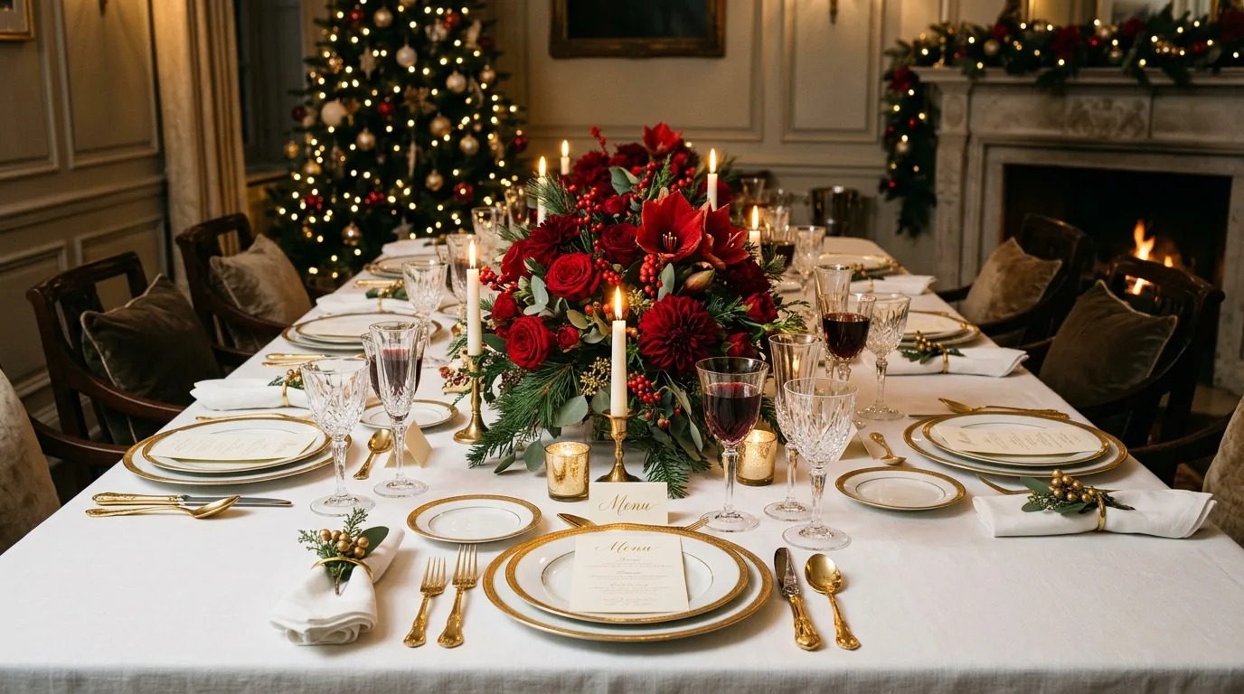 Christmas tree decorated with deep plaid ribbon and warm white lights.