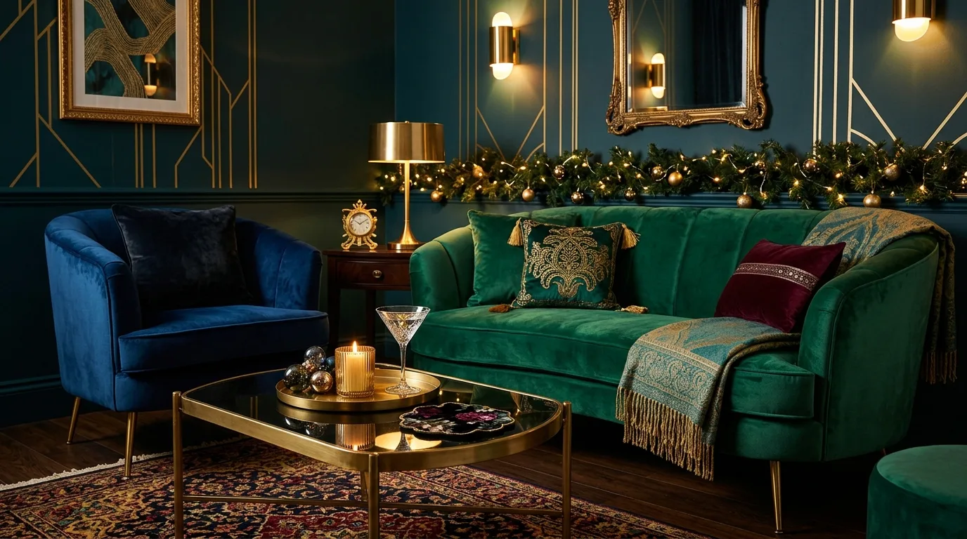 Elegant Christmas porch with lanterns, wreaths, and evergreen planters.