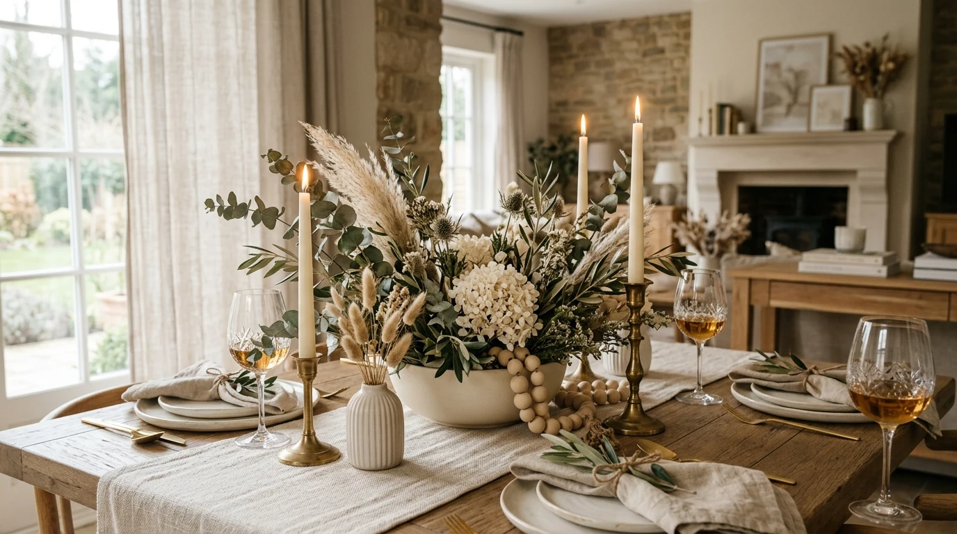 Modern monochrome dining table centerpiece with sleek elegant styling.