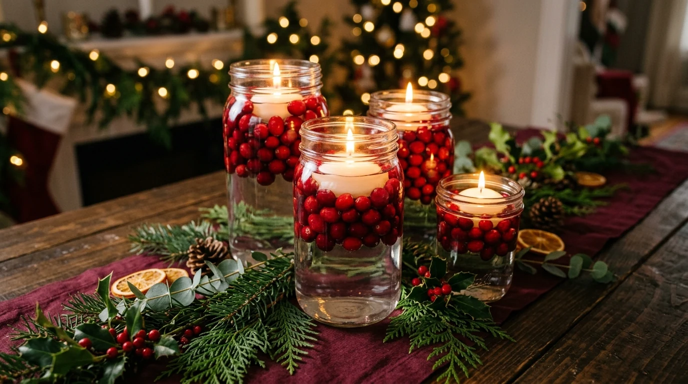 Thanksgiving hosting table styled with plaid linens and copper accents.