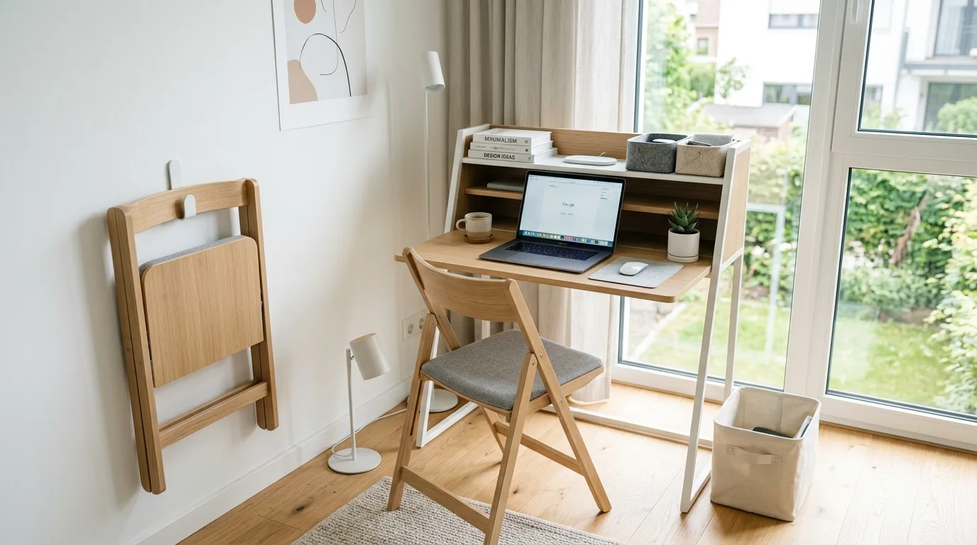 College dorm room with a structured laundry hamper near the bed.