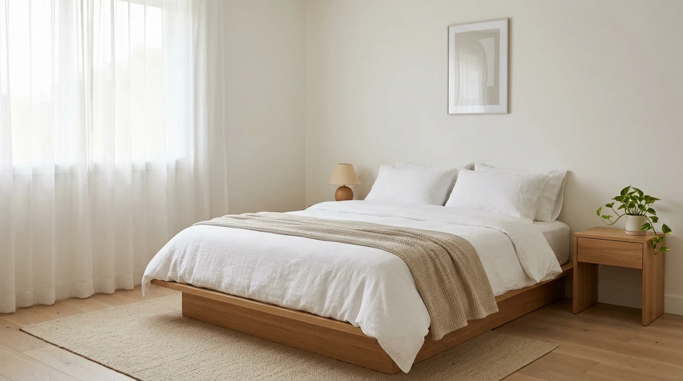 Minimalist home essential with thoughtful closed storage for simplified living.